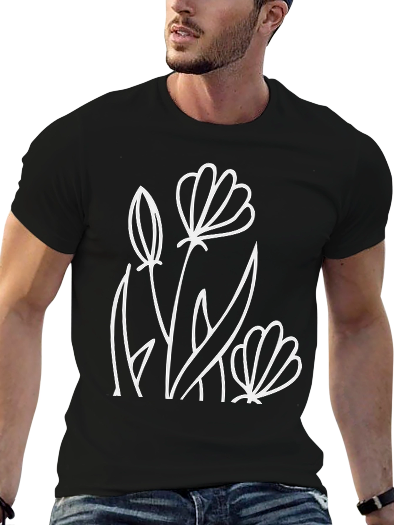 Floral Graphic Tee - Black Cotton Comfort