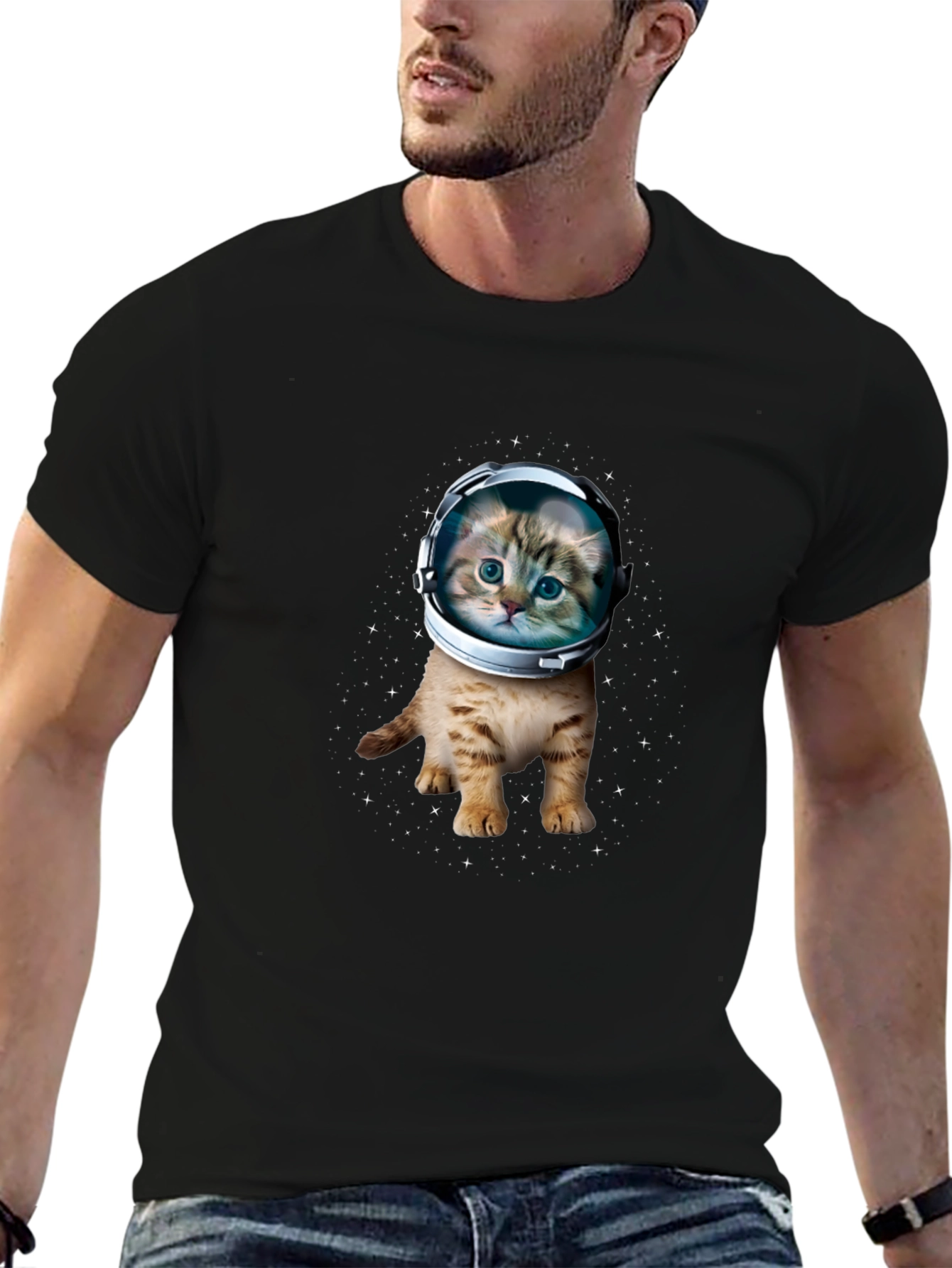 Astronaut Cat Graphic Black T-Shirt