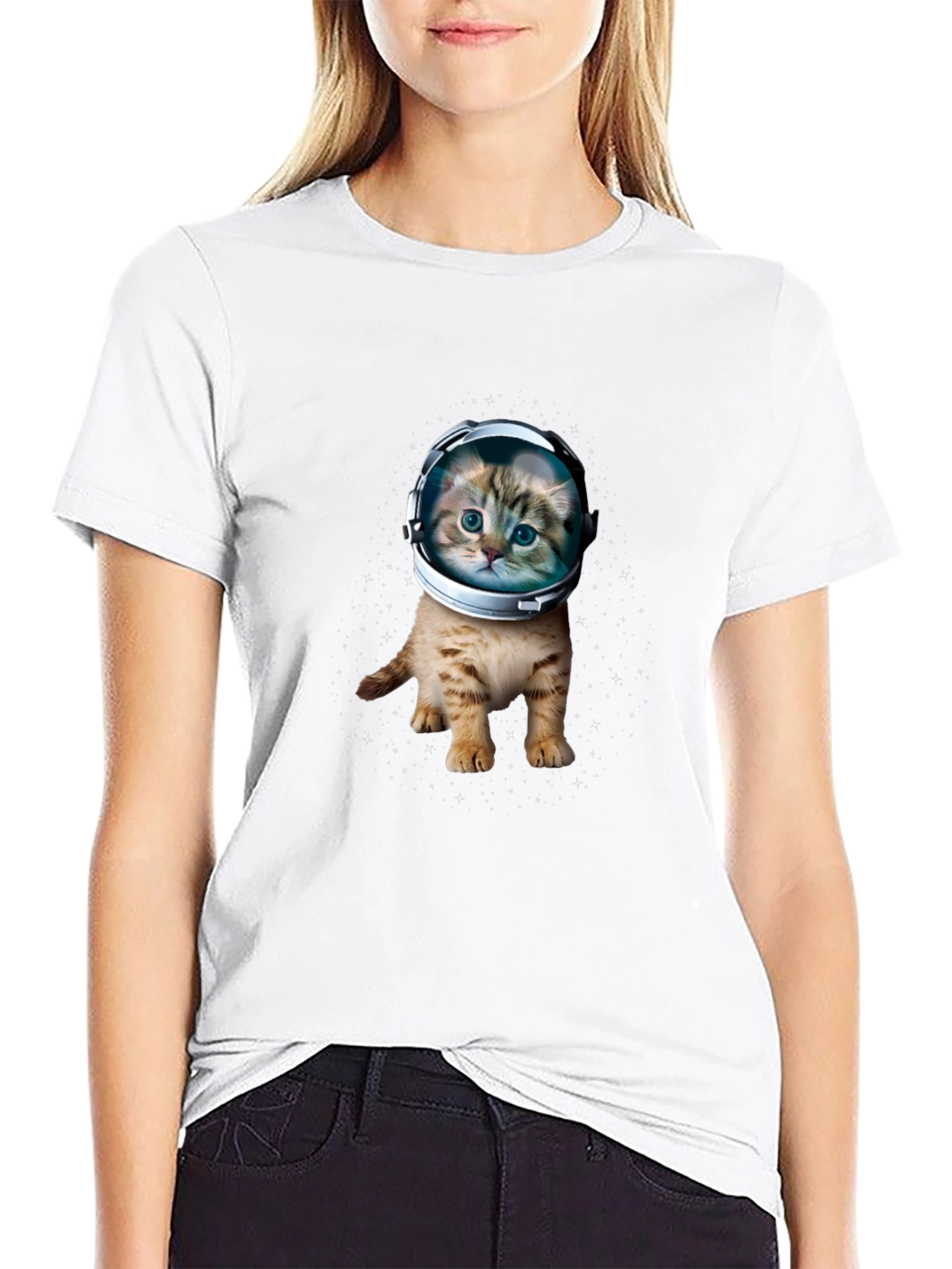 Astronaut Cat Graphic Black T-Shirt