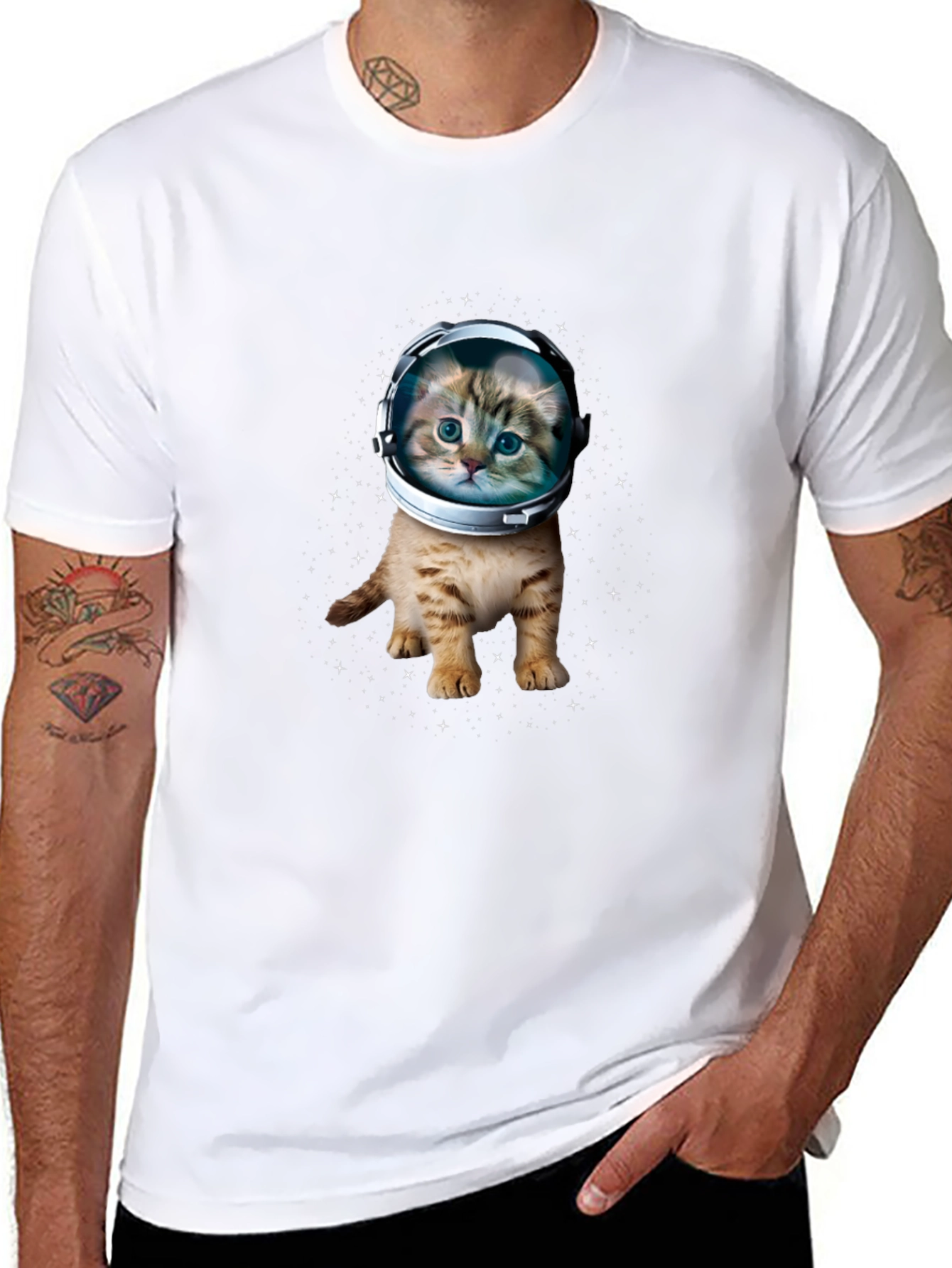 Astronaut Cat Graphic Black T-Shirt