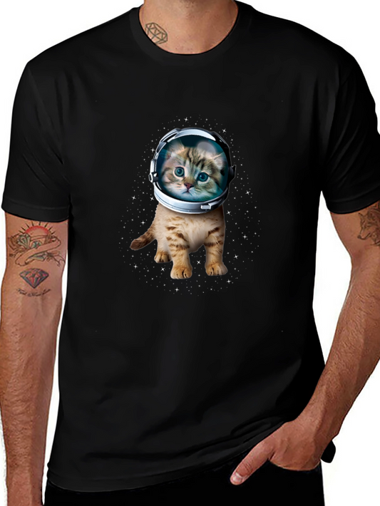 Astronaut Cat Graphic Black T-Shirt