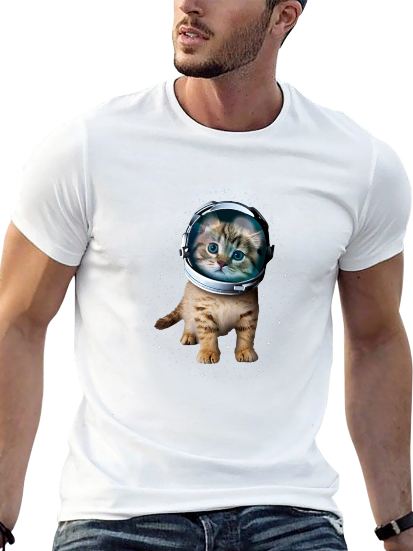 Astronaut Cat Graphic Black T-Shirt