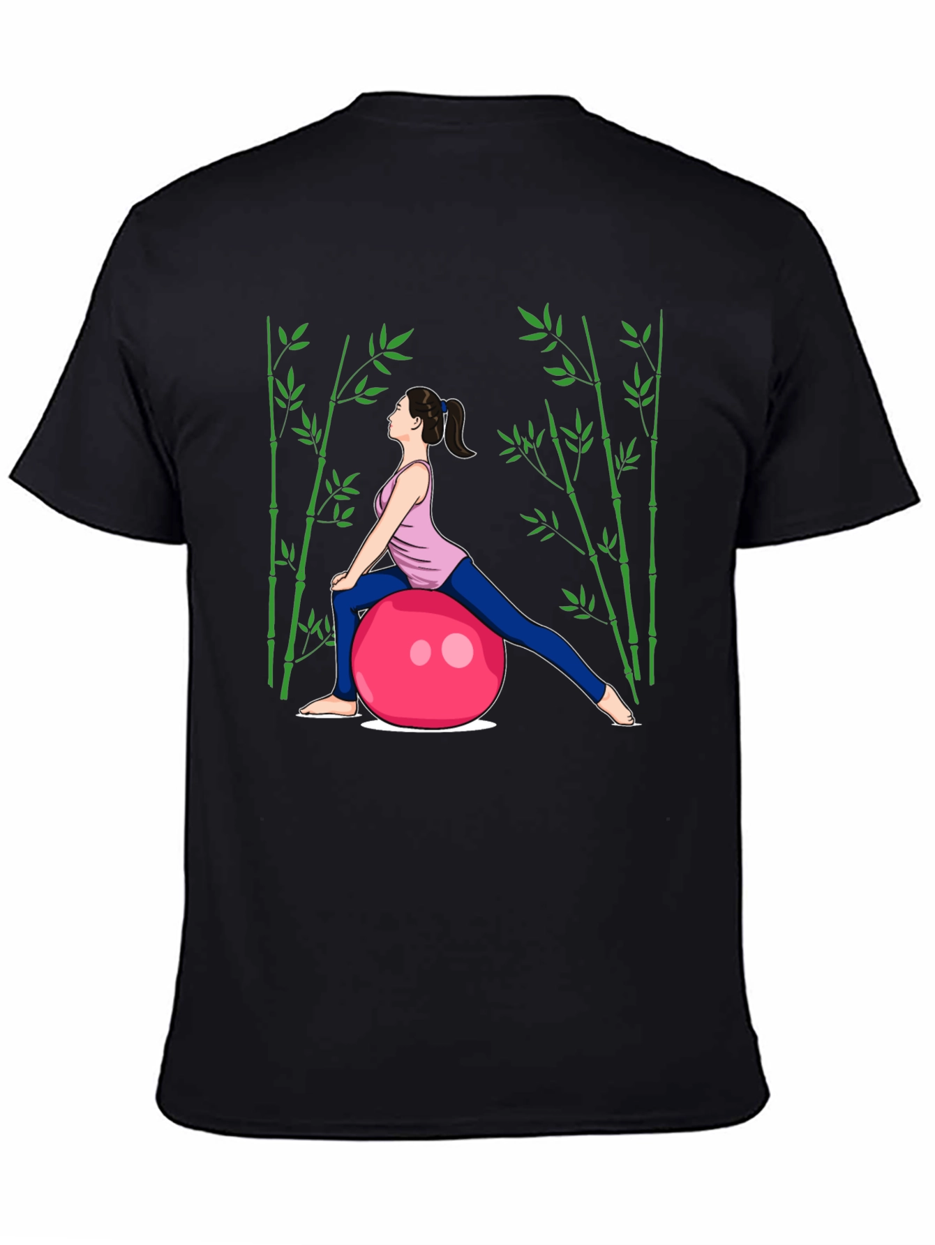 Yoga Woman on Ball Black T-Shirt