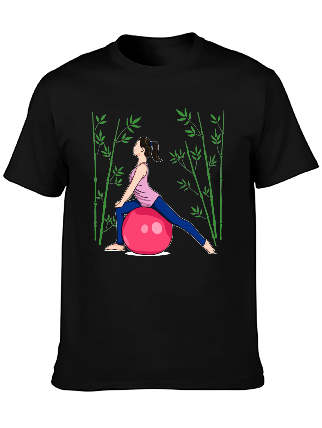 Yoga Woman on Ball Black T-Shirt