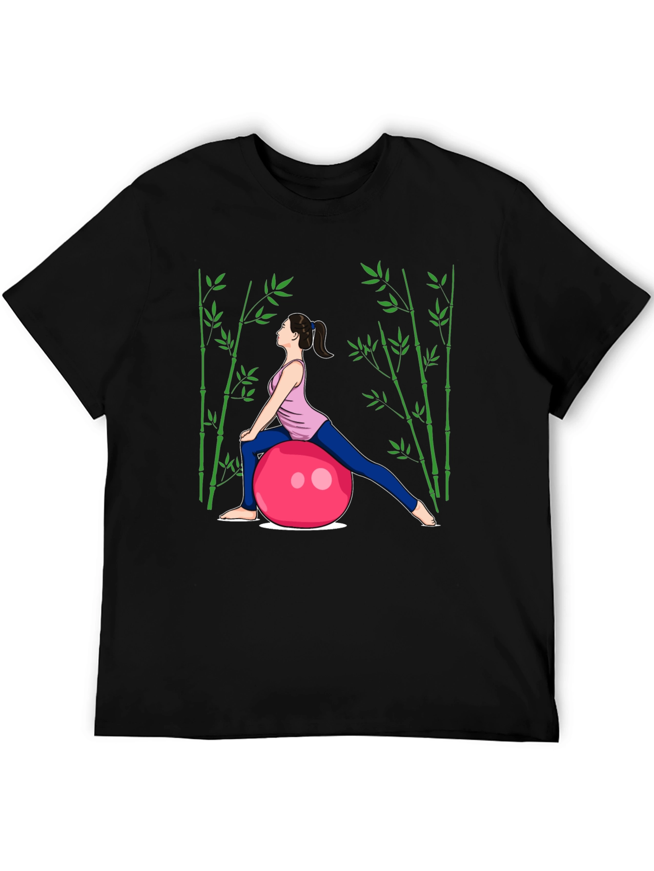 Yoga Woman on Ball Black T-Shirt