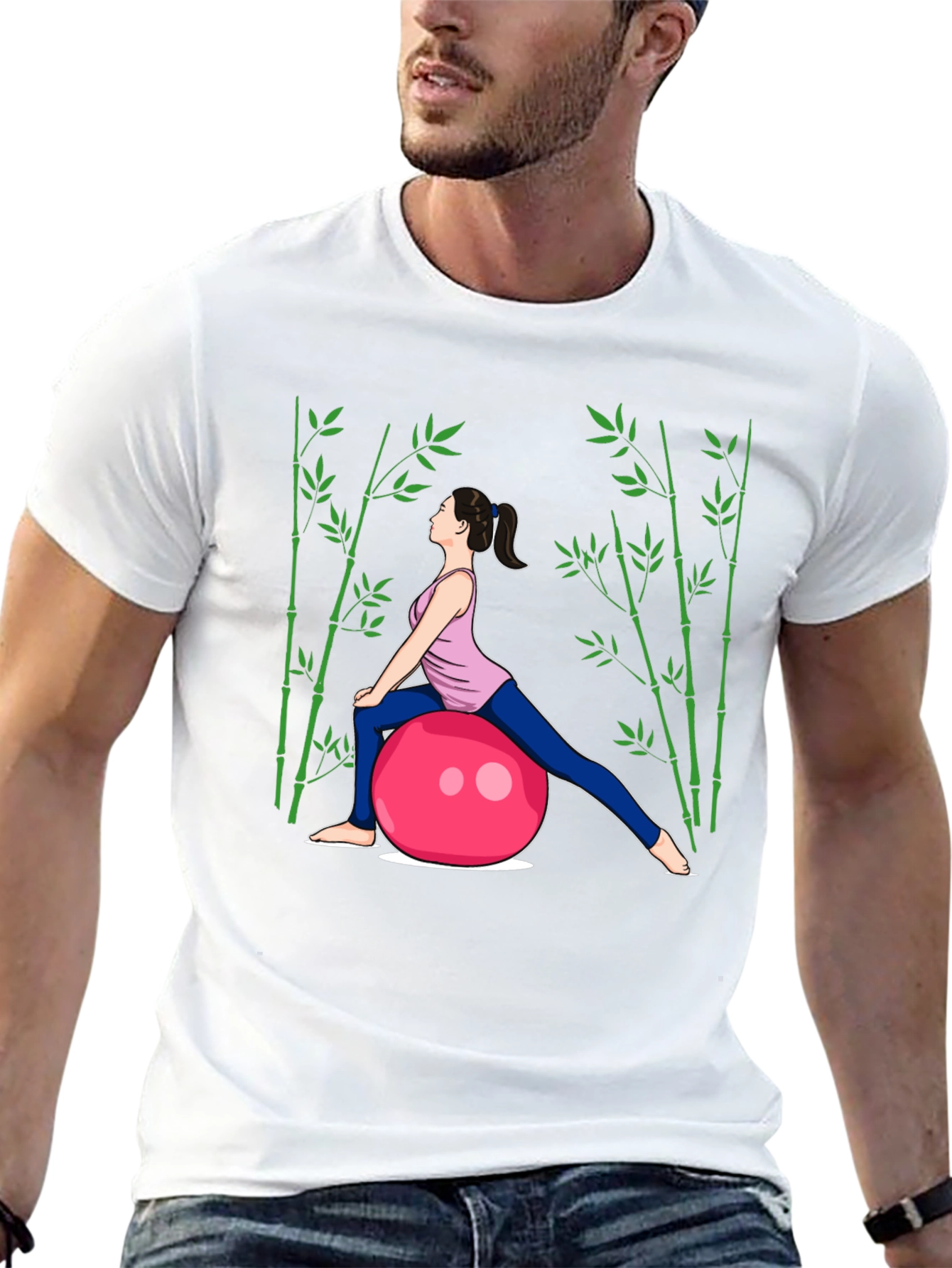 Yoga Woman on Ball Black T-Shirt