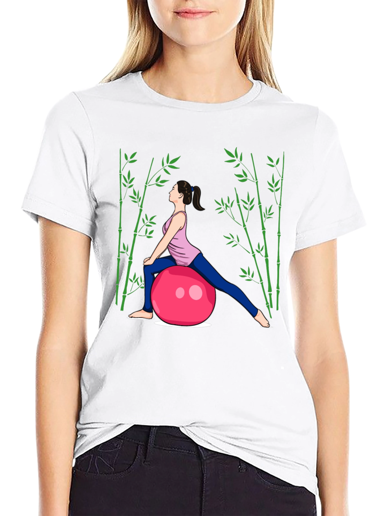 Yoga Woman on Ball Black T-Shirt