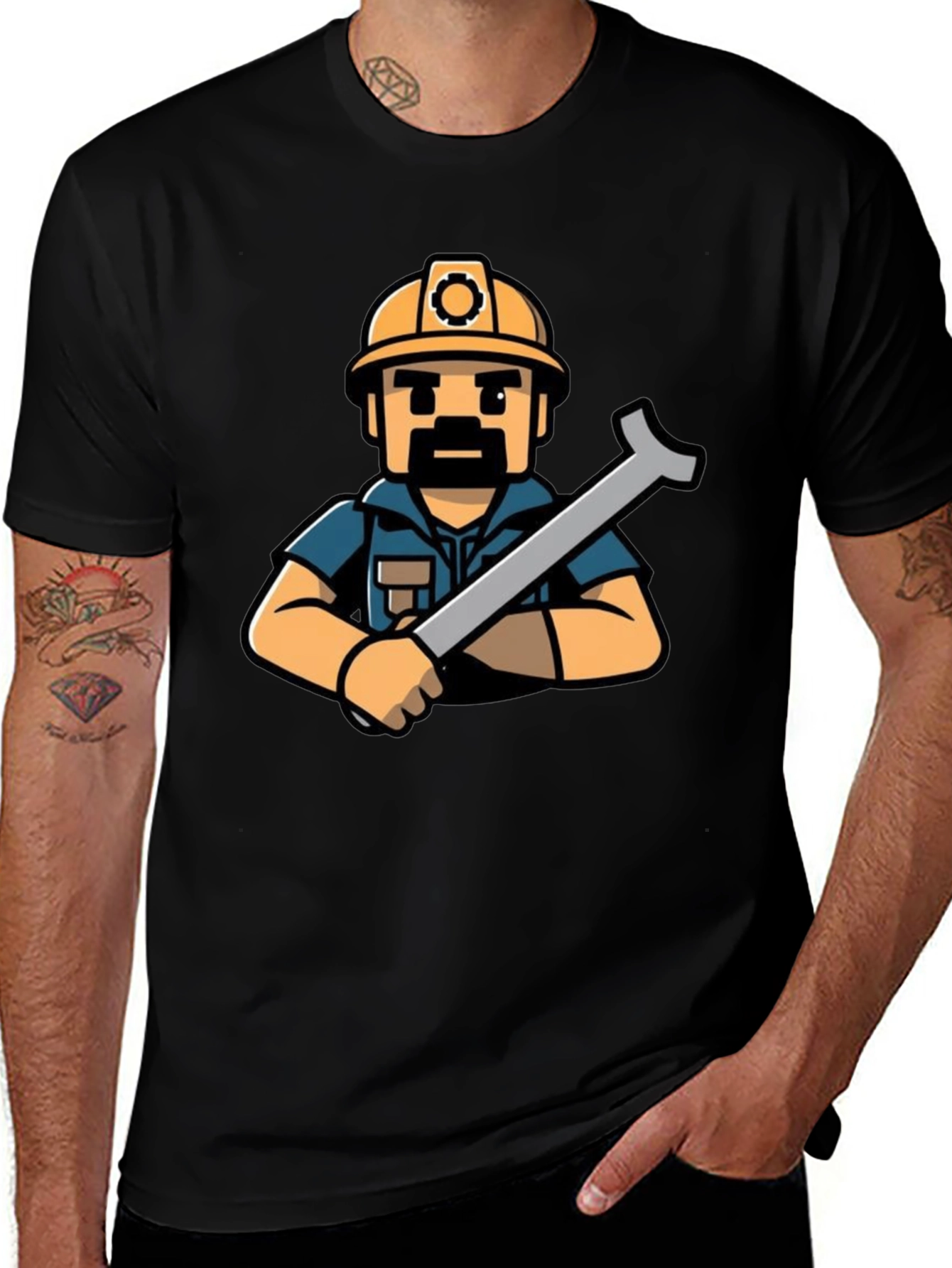 Construction Worker T-Shirt - Cartoon Style