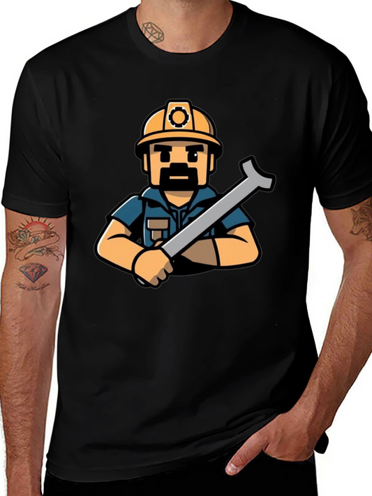 Construction Worker T-Shirt - Cartoon Style
