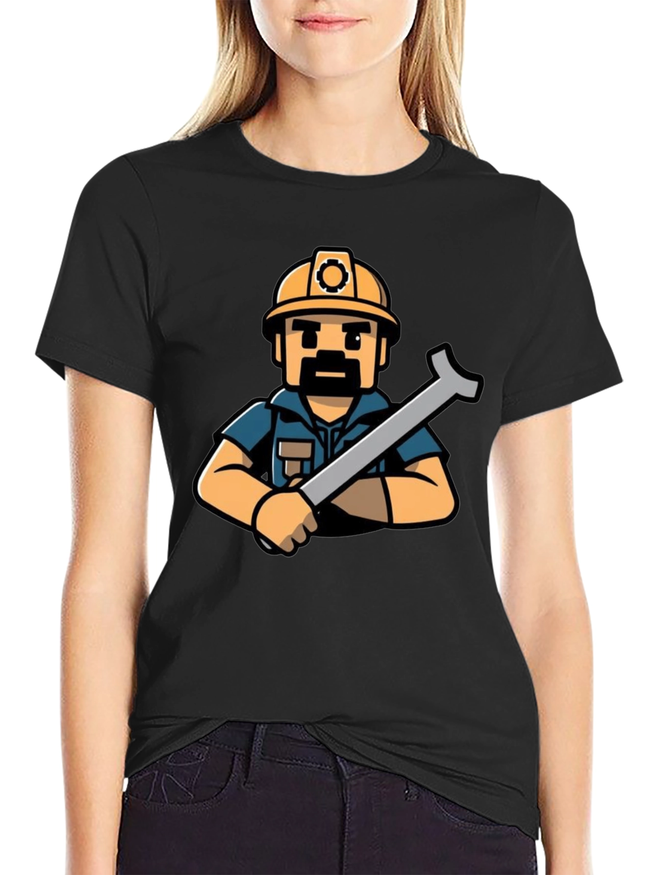 Construction Worker T-Shirt - Cartoon Style