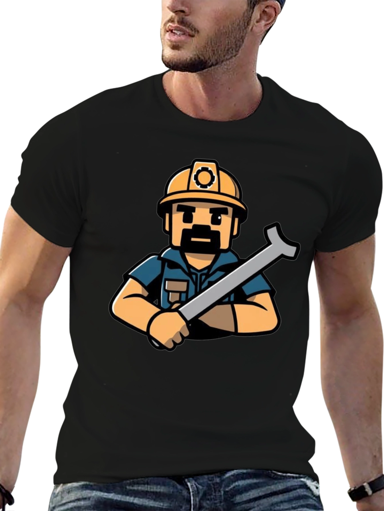 Construction Worker T-Shirt - Cartoon Style