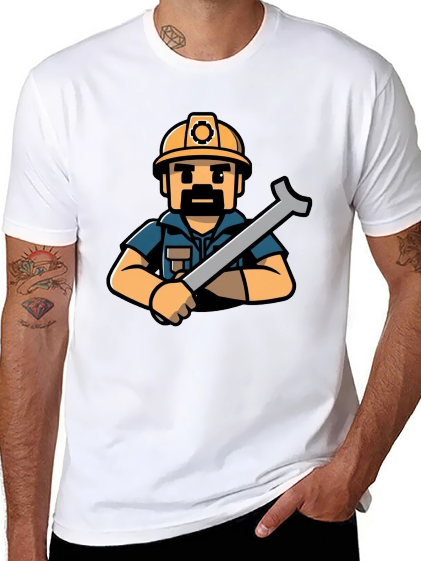 Construction Worker T-Shirt - Cartoon Style
