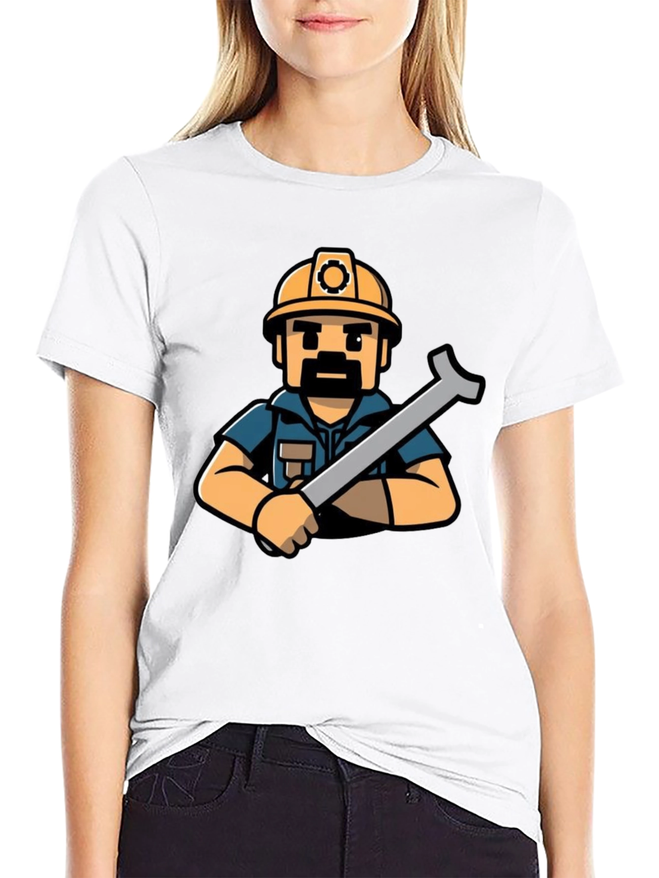 Construction Worker T-Shirt - Cartoon Style