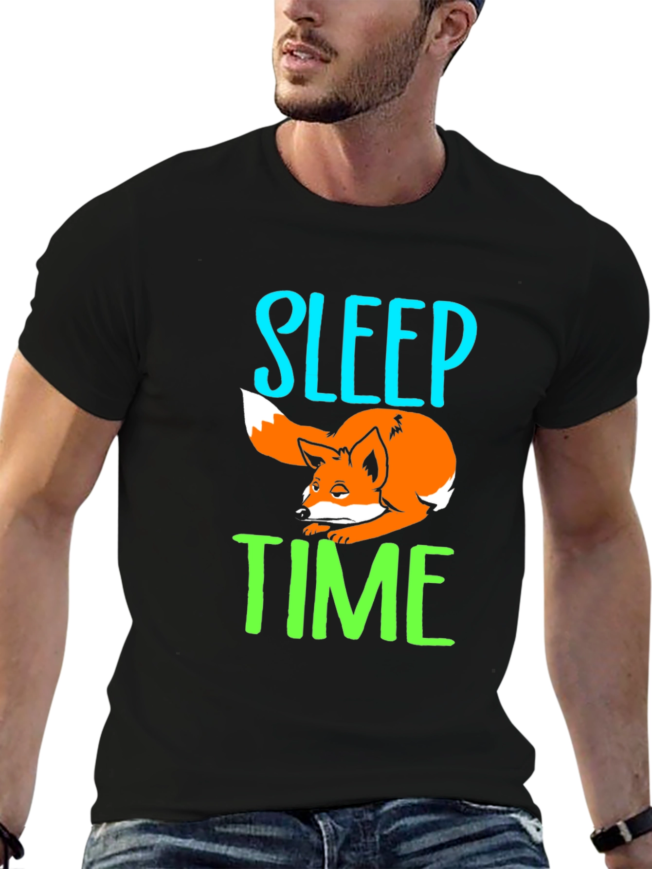 Sleep Time Fox Graphic T-Shirt - Black