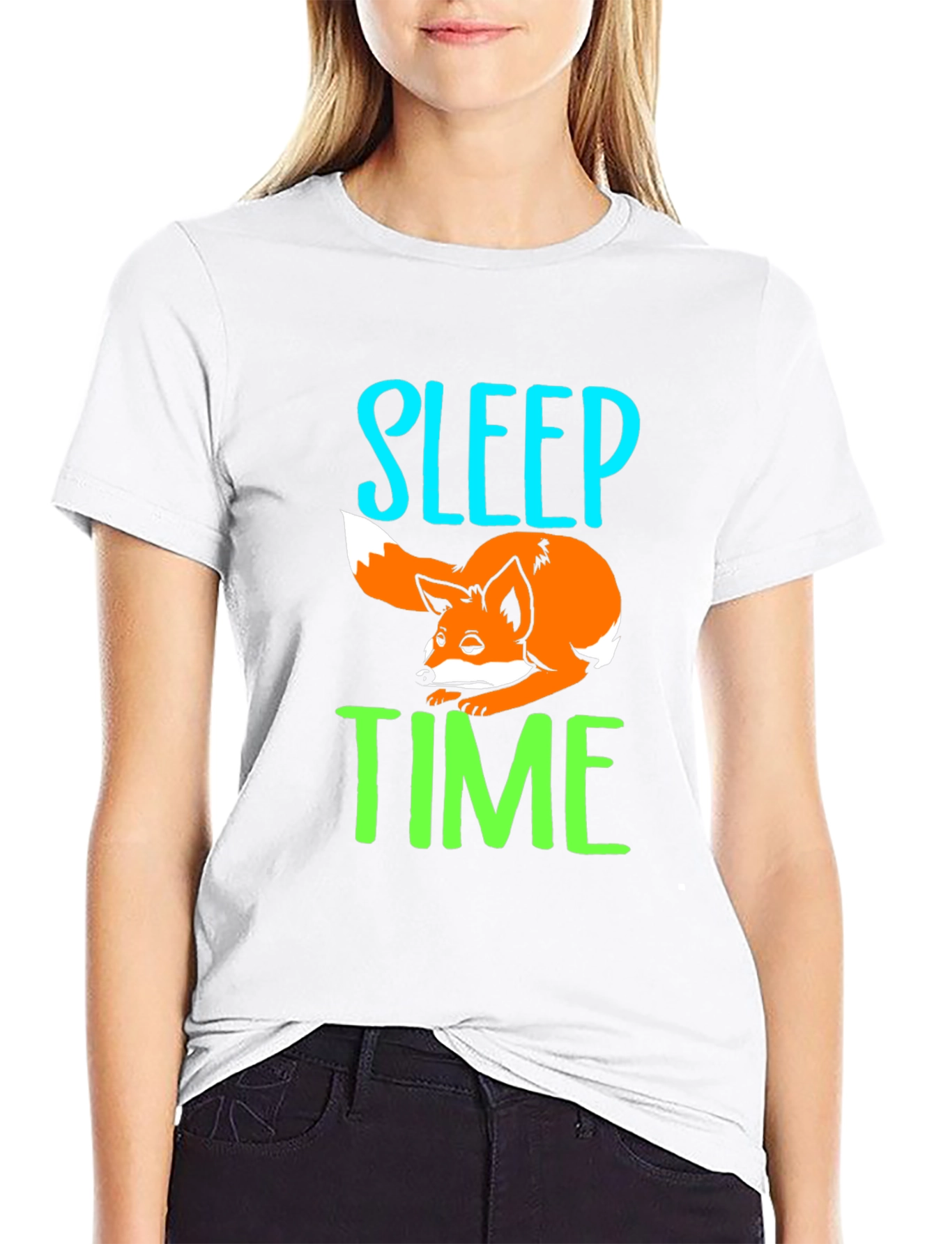 Sleep Time Fox Graphic T-Shirt - Black