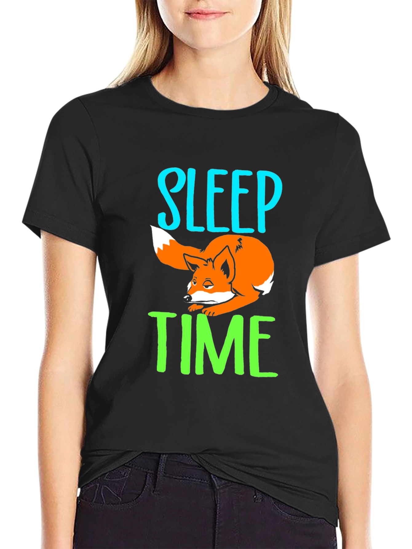 Sleep Time Fox Graphic T-Shirt - Black