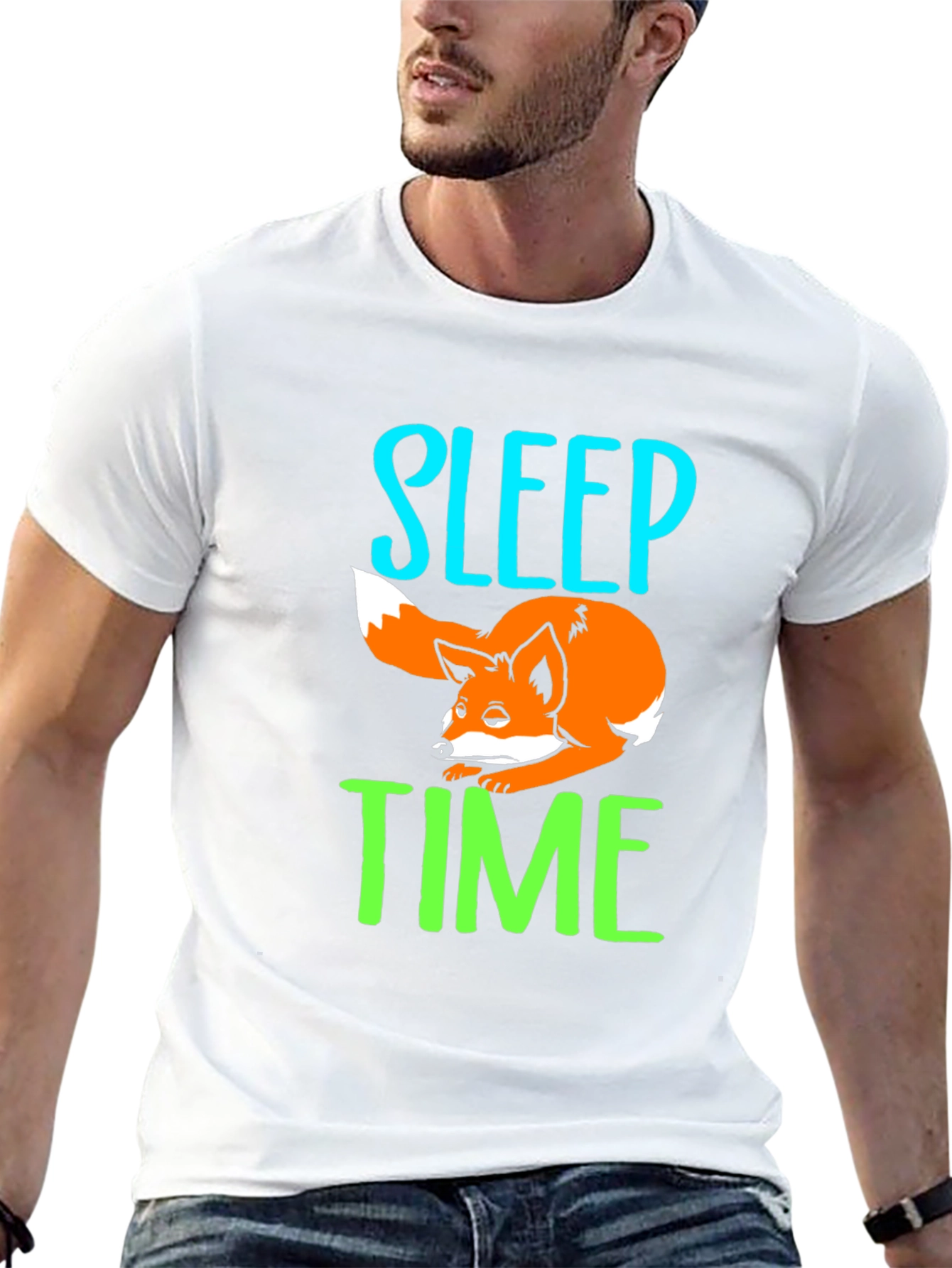 Sleep Time Fox Graphic T-Shirt - Black