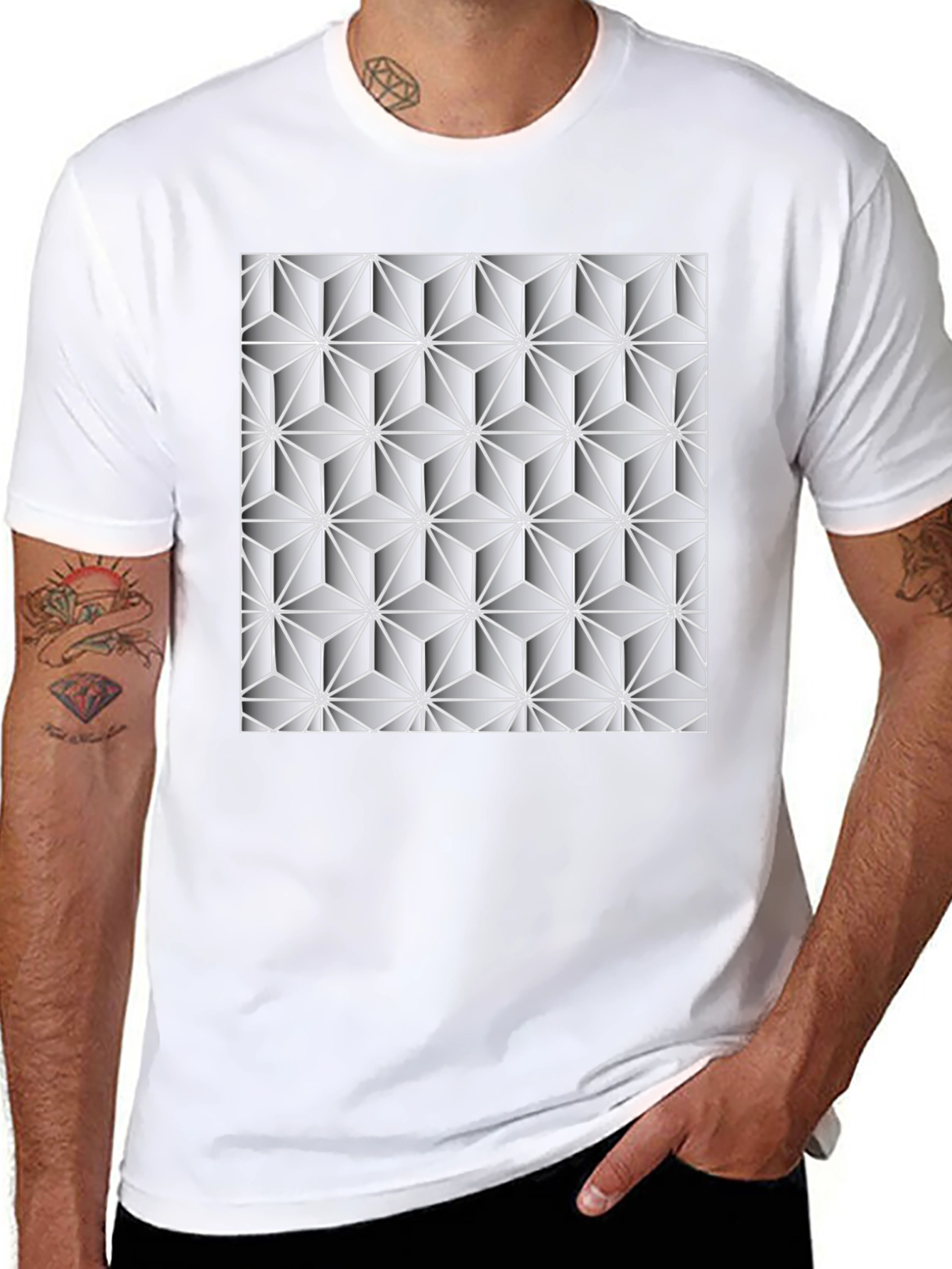 Geometric Star Pattern Black T-Shirt