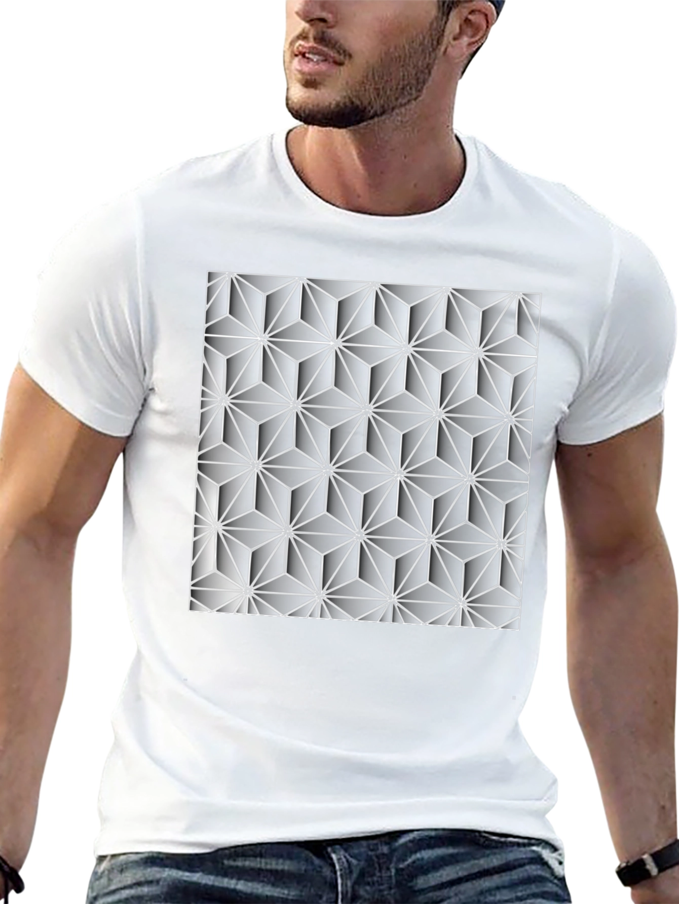 Geometric Star Pattern Black T-Shirt