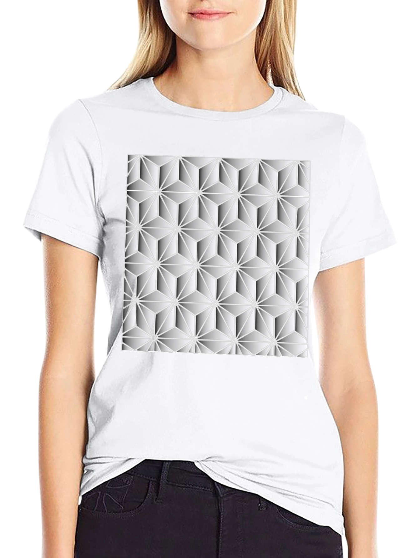Geometric Star Pattern Black T-Shirt