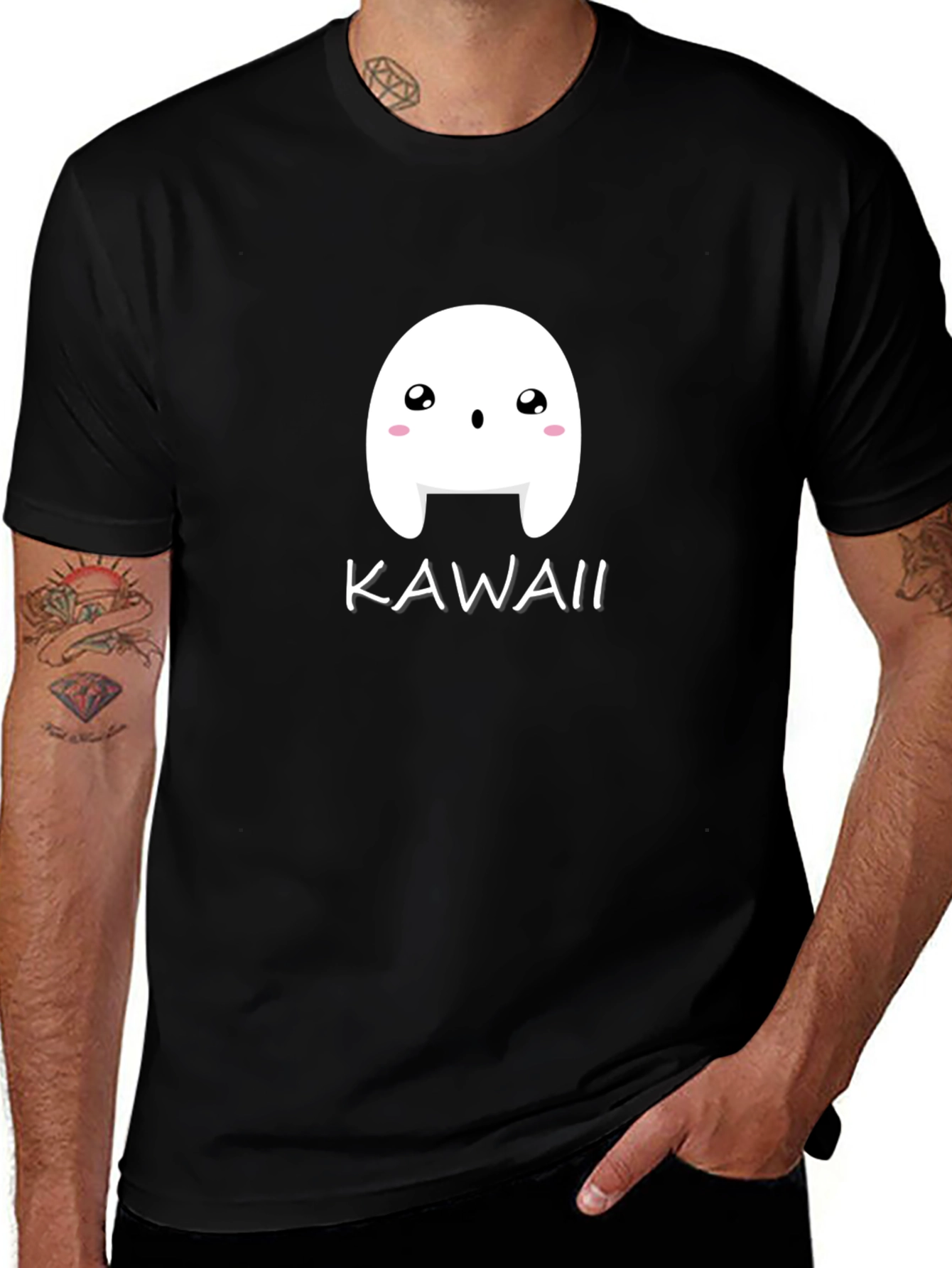 Kawaii Ghost Black T-Shirt - Cute Spooky Style