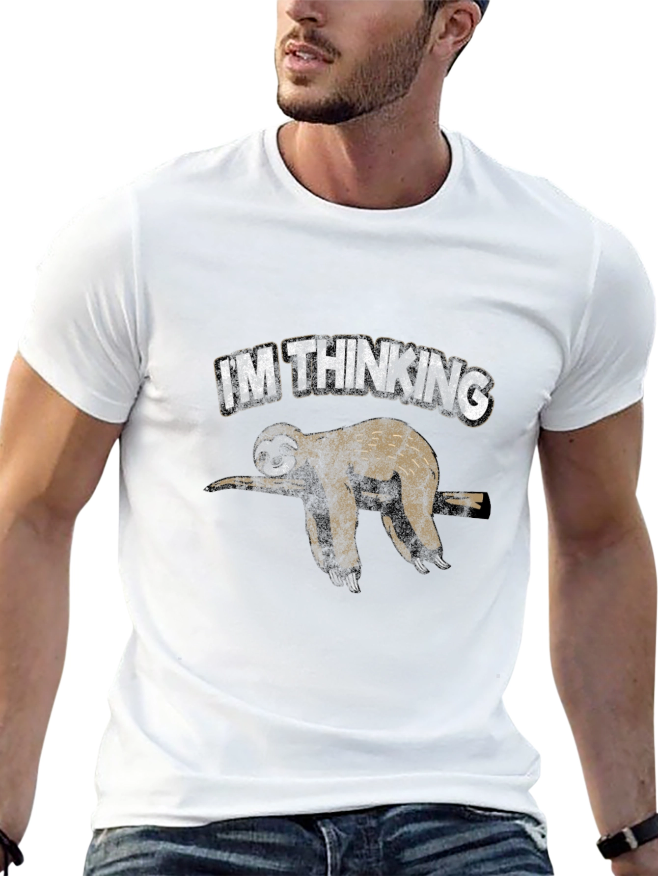 Im Thinking Sloth Graphic Print Black T-Shirt