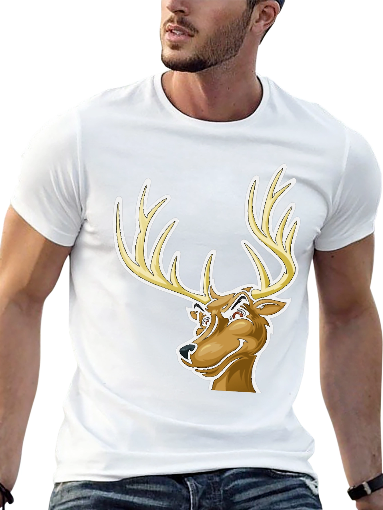 Cool Deer Cartoon Graphic Black T-Shirt