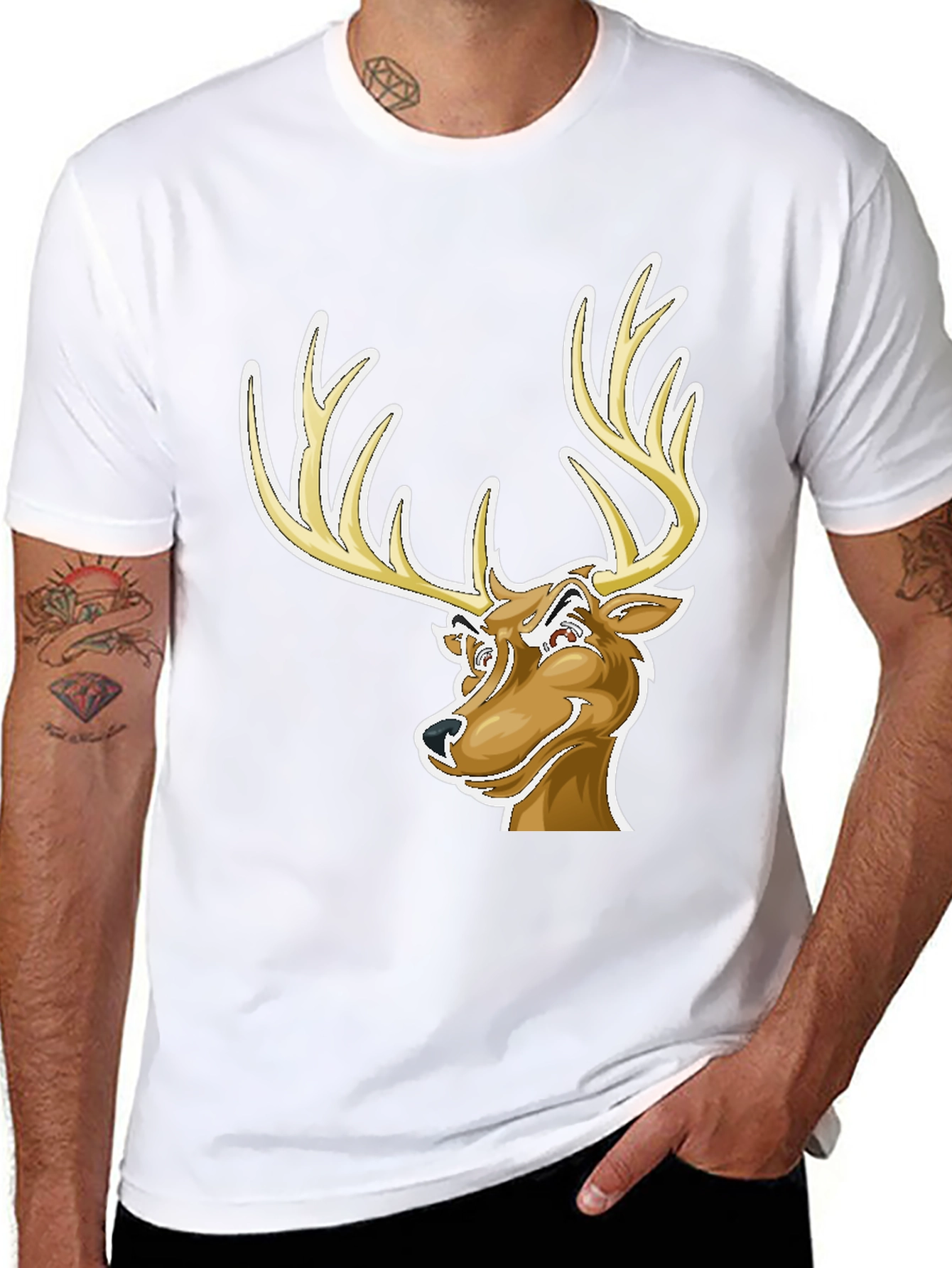 Cool Deer Cartoon Graphic Black T-Shirt