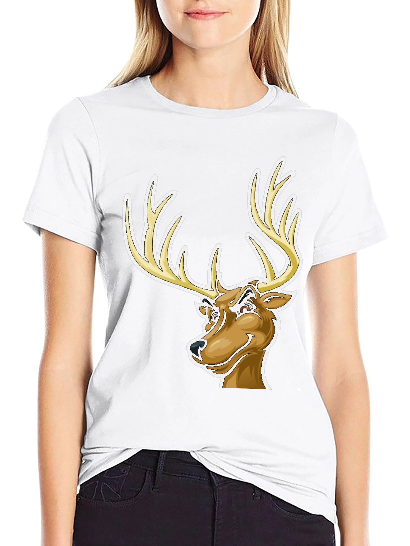 Cool Deer Cartoon Graphic Black T-Shirt