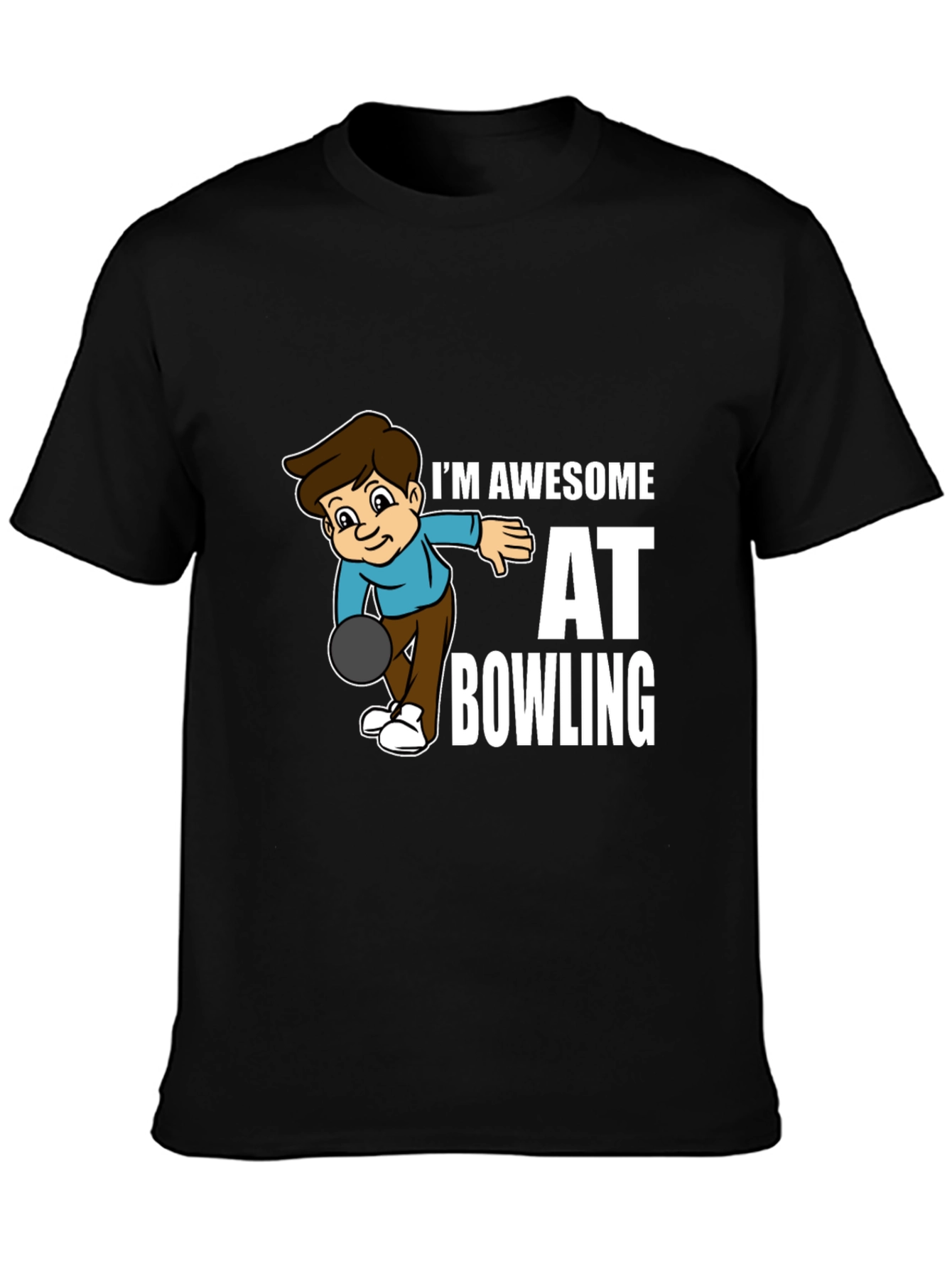 Awesome Bowling Cartoon Graphic Tee - Black