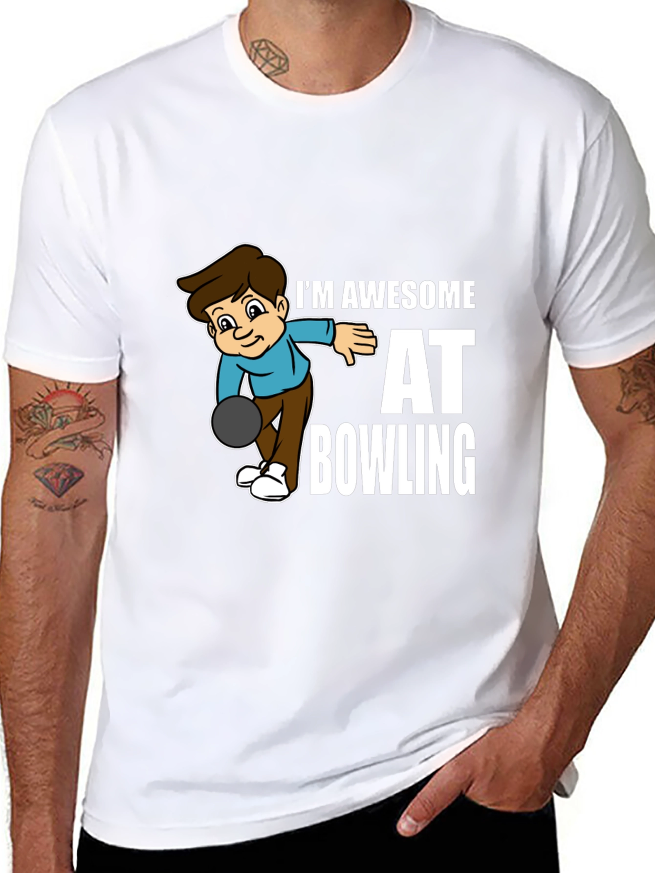 Awesome Bowling Cartoon Graphic Tee - Black