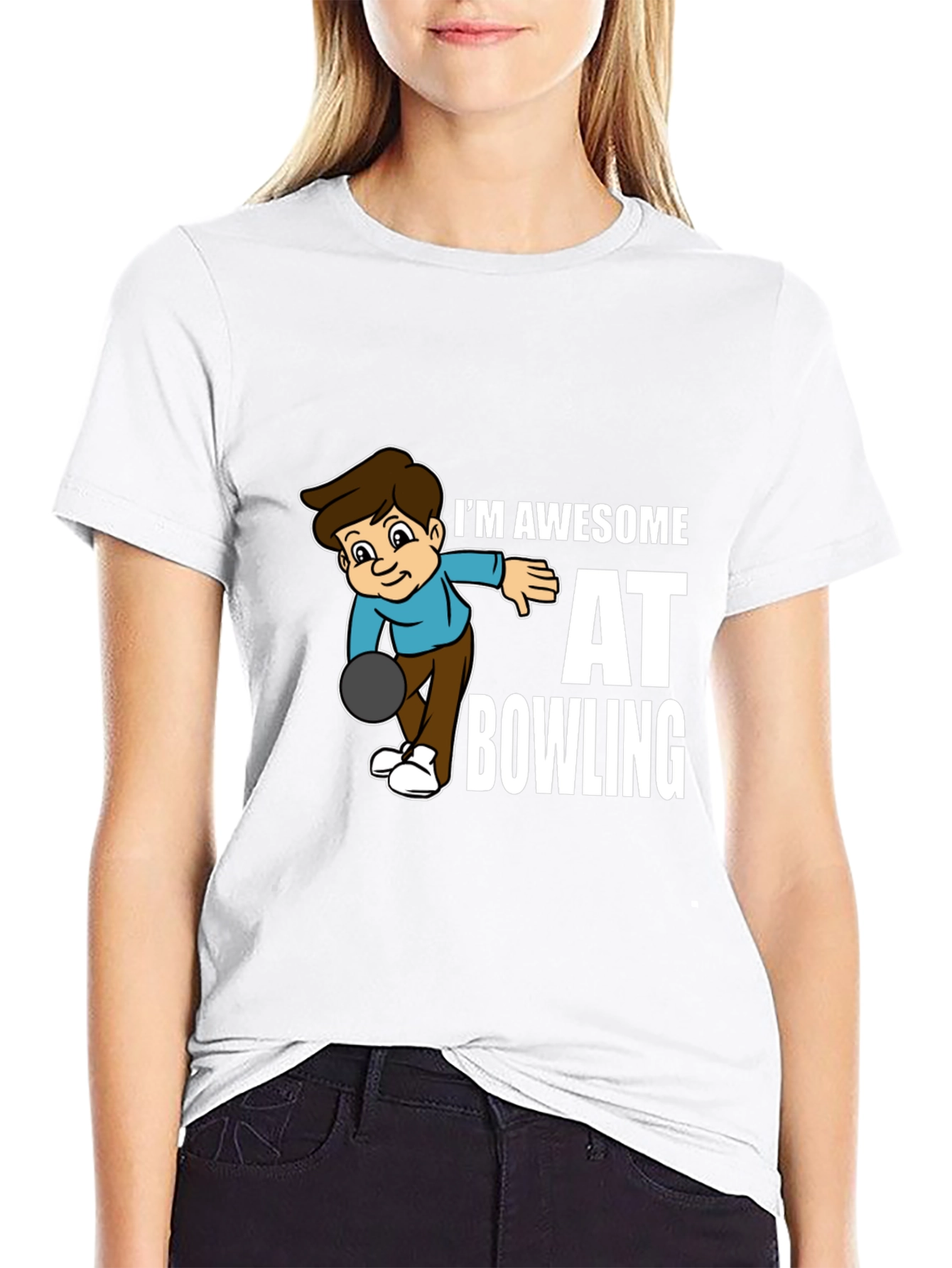 Awesome Bowling Cartoon Graphic Tee - Black