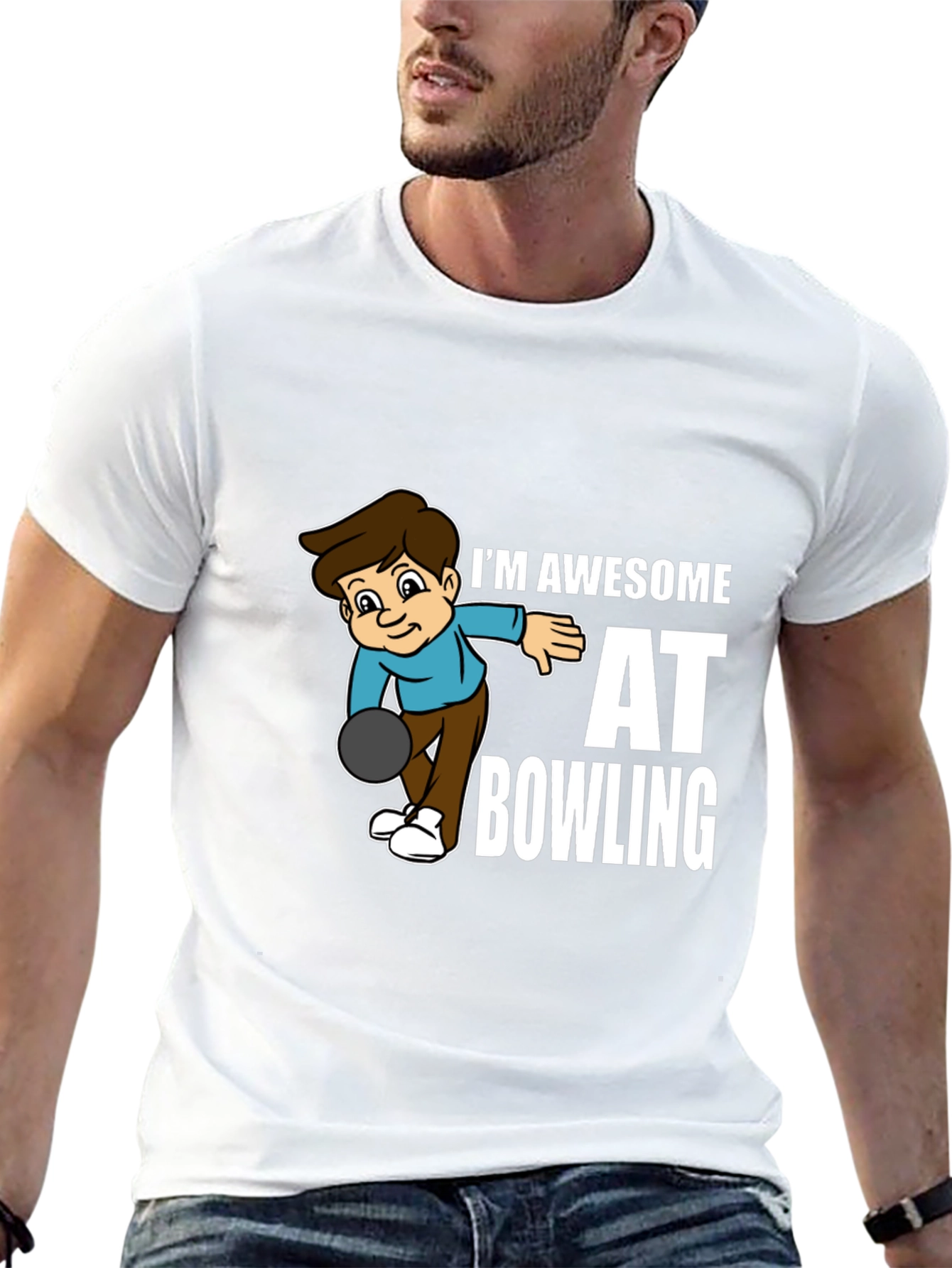 Awesome Bowling Cartoon Graphic Tee - Black