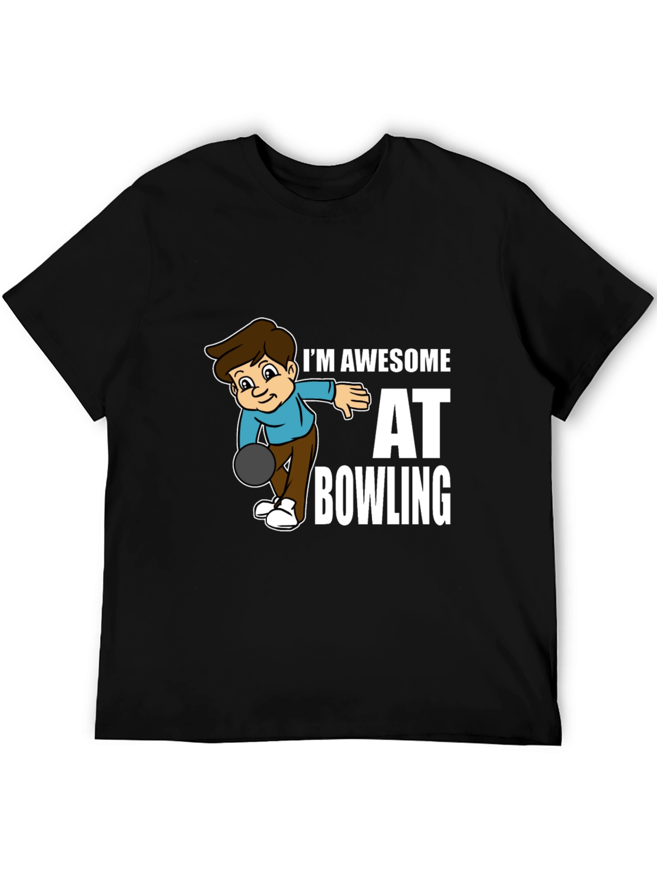 Awesome Bowling Cartoon Graphic Tee - Black