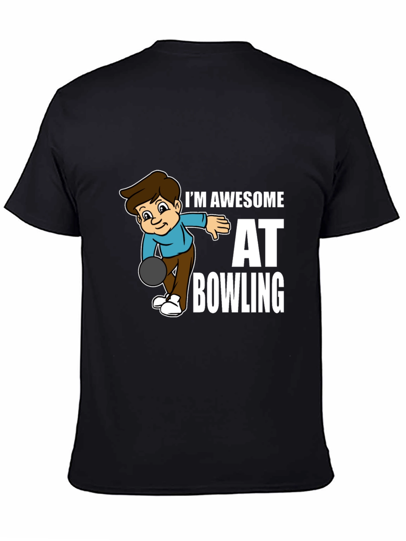 Awesome Bowling Cartoon Graphic Tee - Black