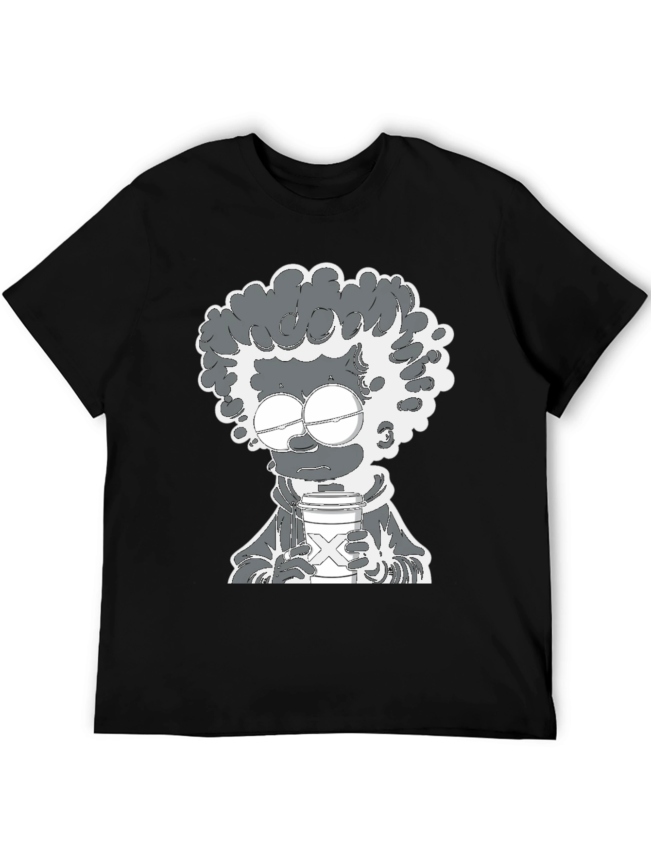 Coffee Lover Cartoon Graphic Tee - Black