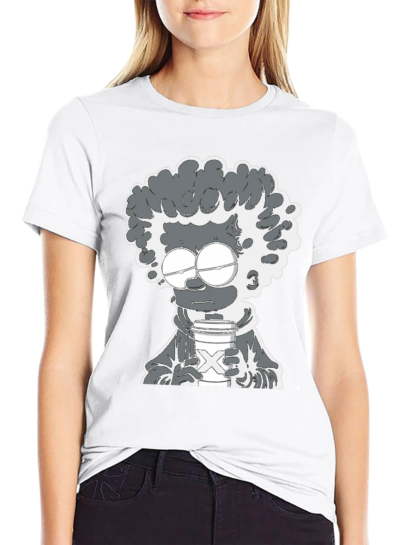 Coffee Lover Cartoon Graphic Tee - Black