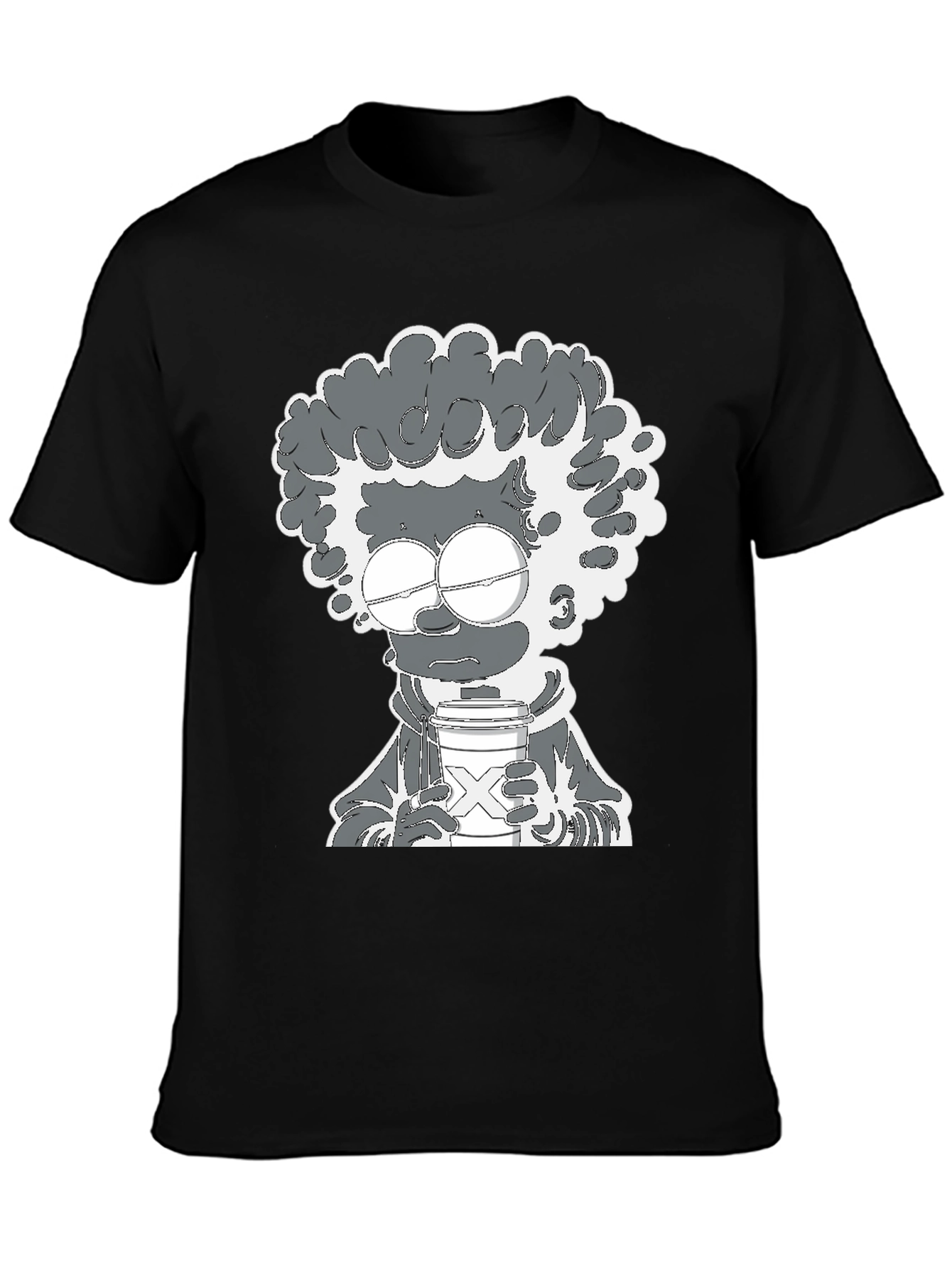 Coffee Lover Cartoon Graphic Tee - Black