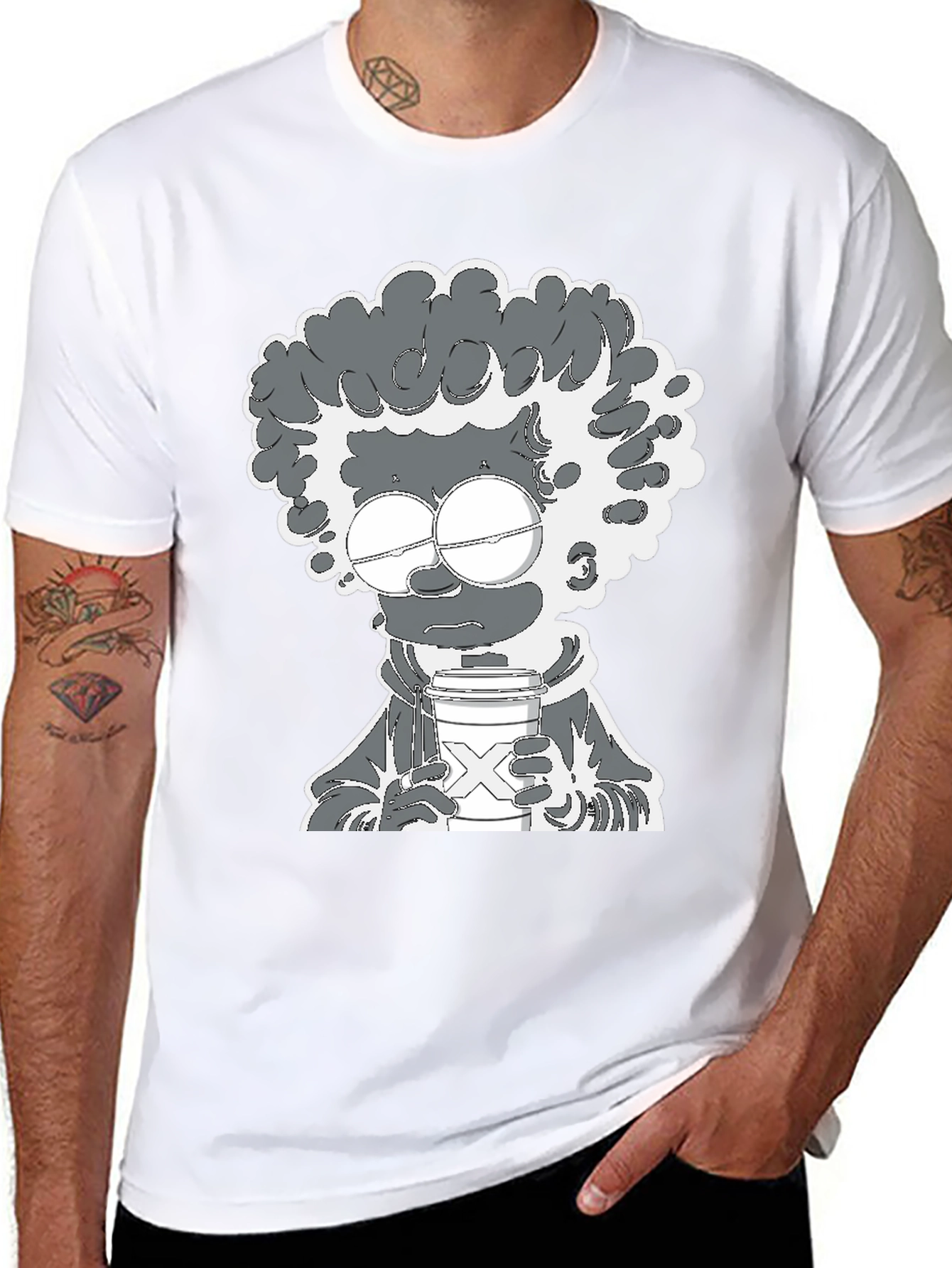Coffee Lover Cartoon Graphic Tee - Black