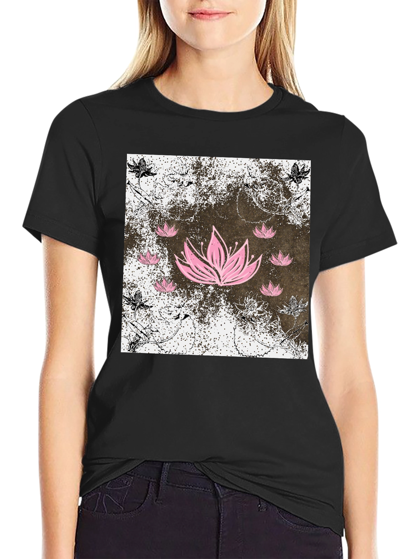 Lotus Flower Graphic Tee - Mens Black T-Shirt