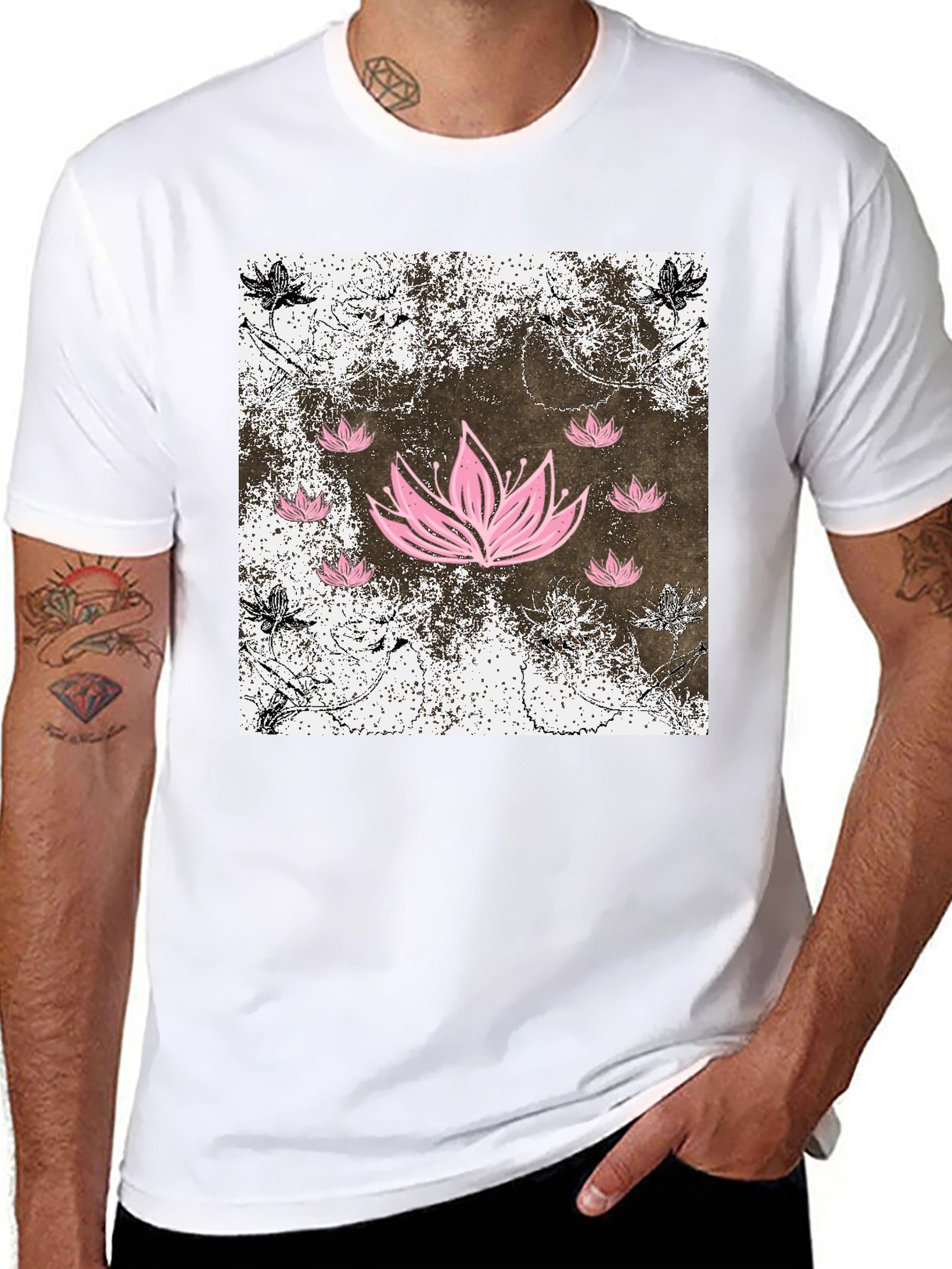 Lotus Flower Graphic Tee - Mens Black T-Shirt