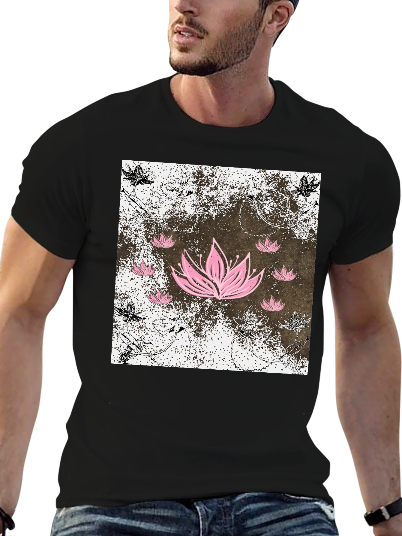 Lotus Flower Graphic Tee - Mens Black T-Shirt