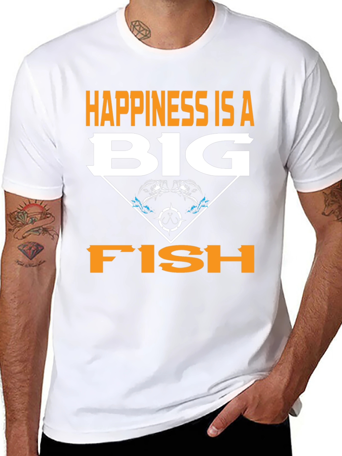 Happiness is a Big Fish Black Graphic Tee