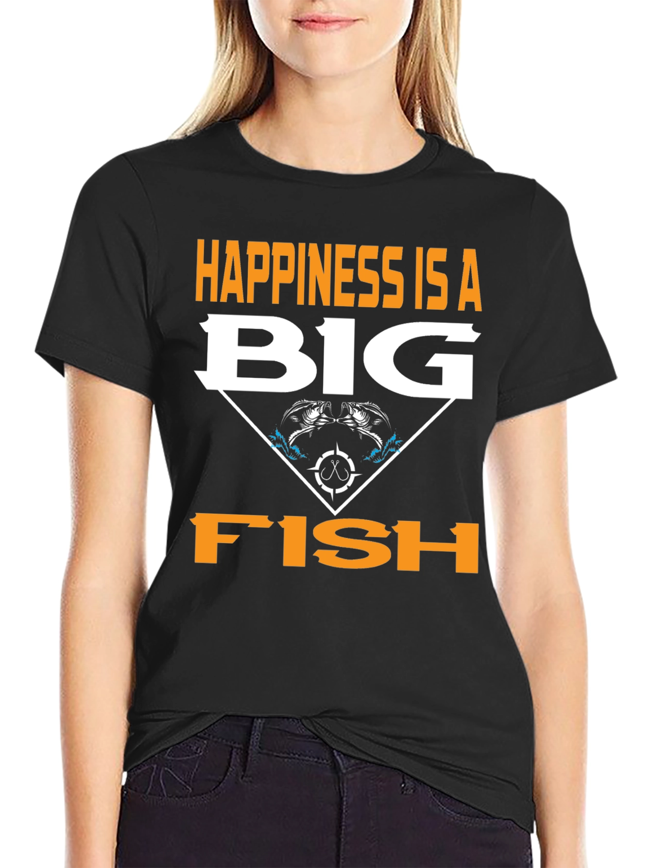 Happiness is a Big Fish Black Graphic Tee