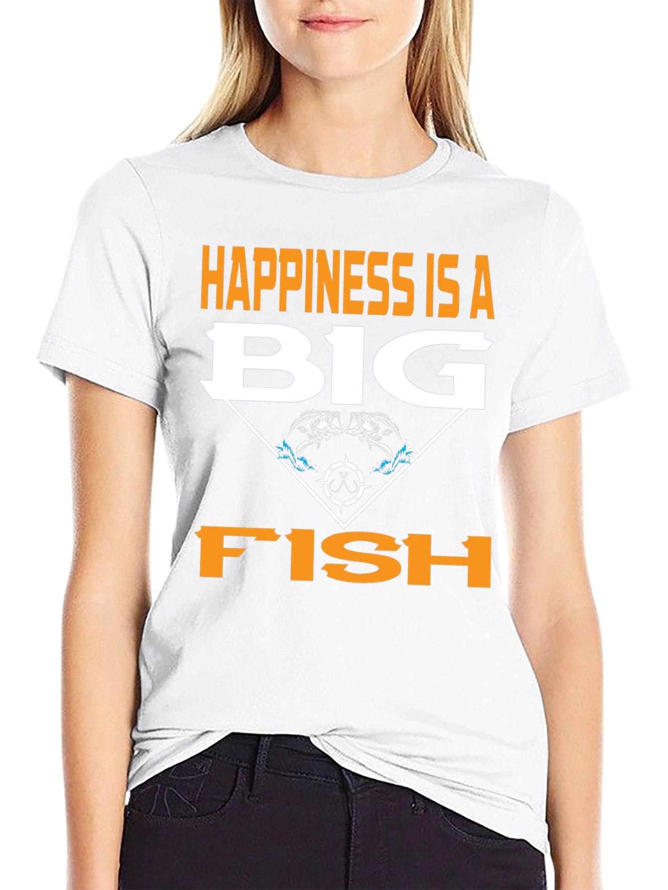 Happiness is a Big Fish Black Graphic Tee