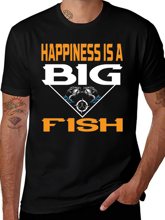 Happiness is a Big Fish Black Graphic Tee