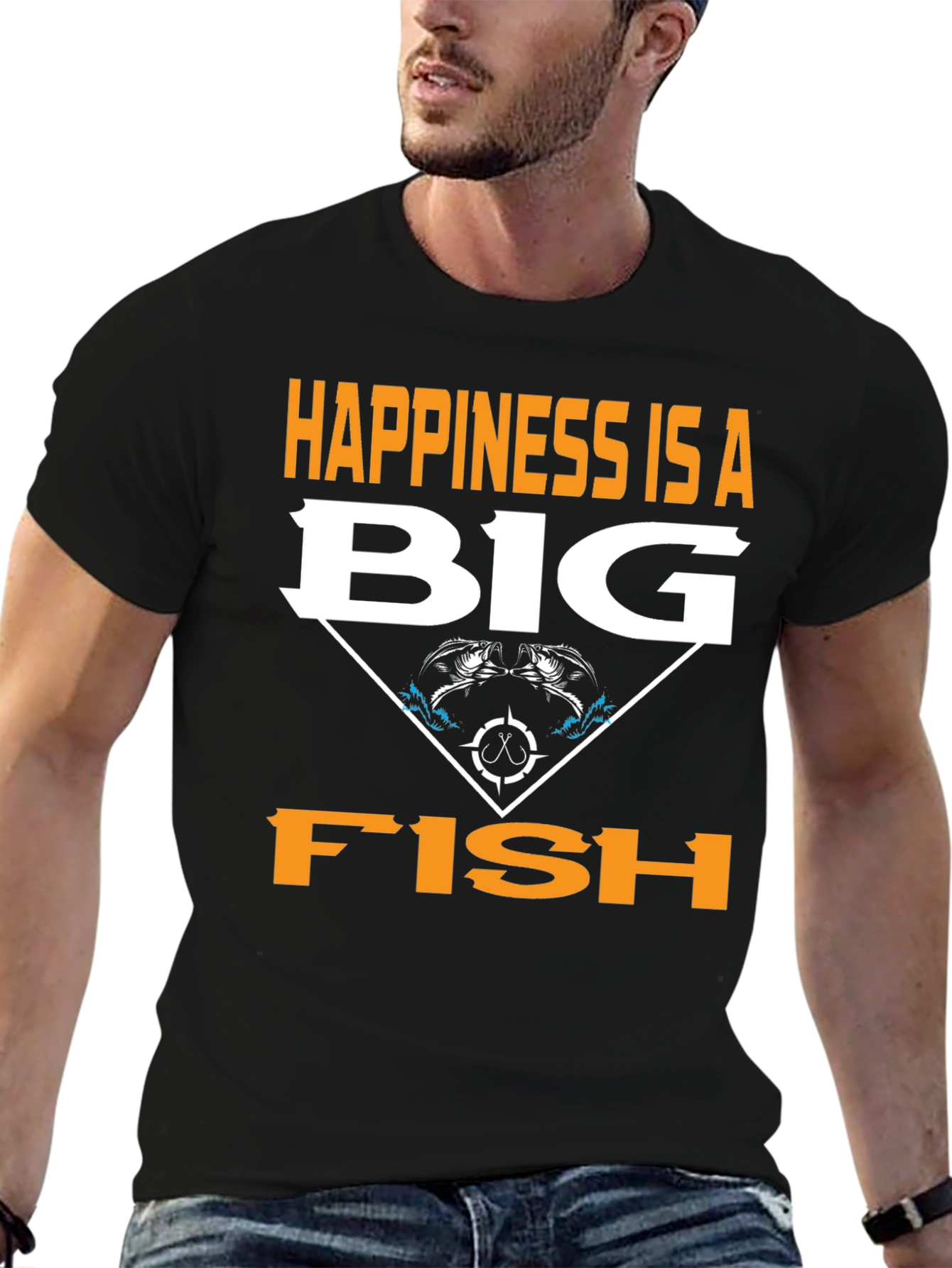 Happiness is a Big Fish Black Graphic Tee