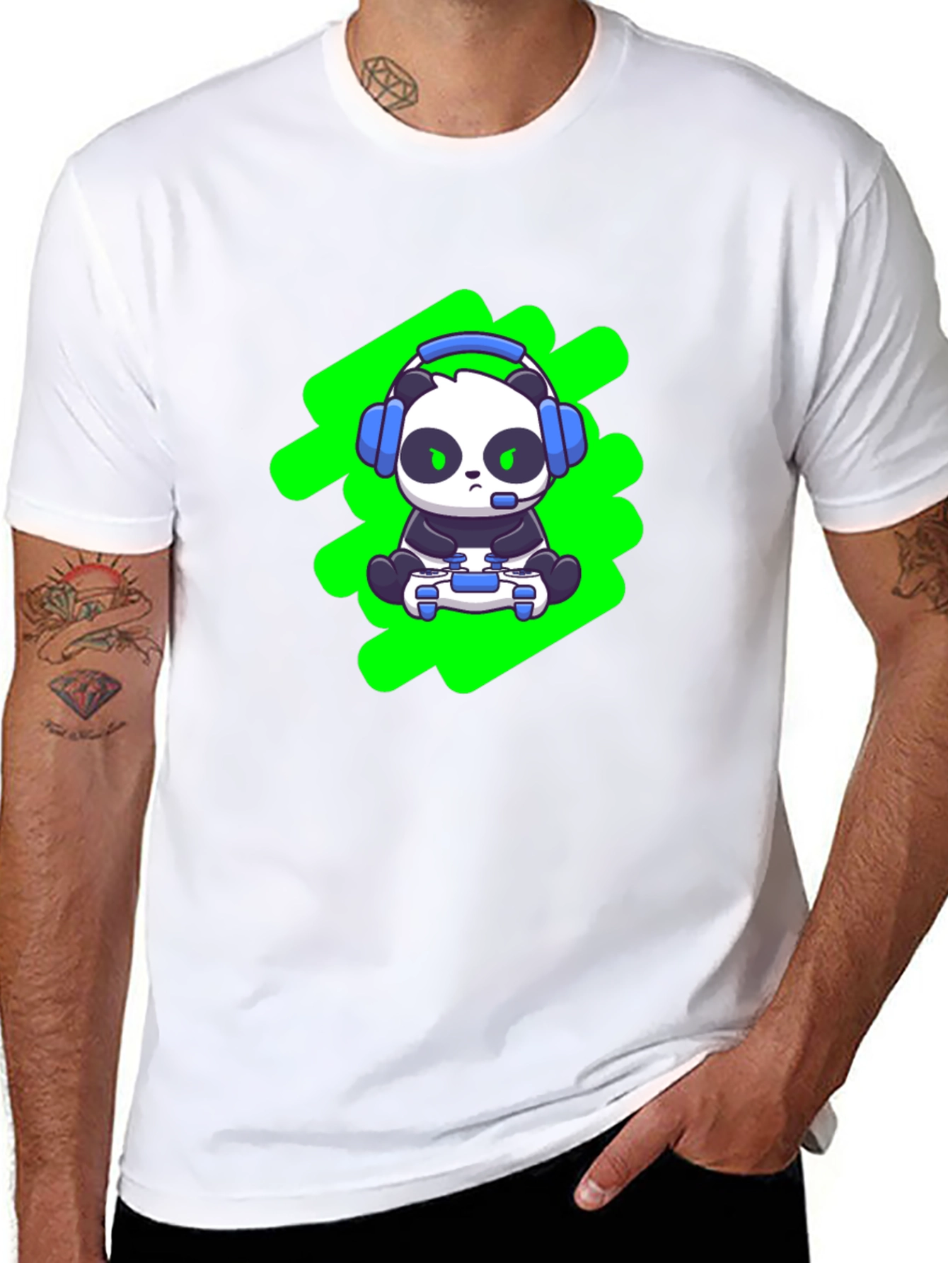 Gamer Panda T-Shirt - Black Cotton Blend