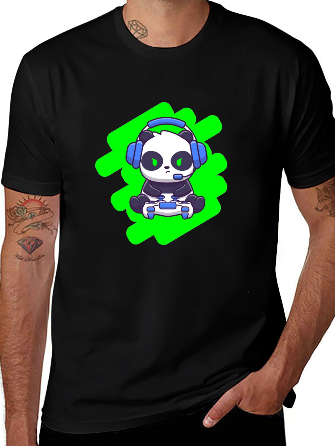 Gamer Panda T-Shirt - Black Cotton Blend