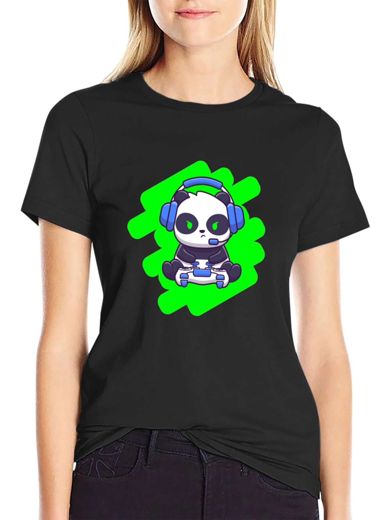 Gamer Panda T-Shirt - Black Cotton Blend